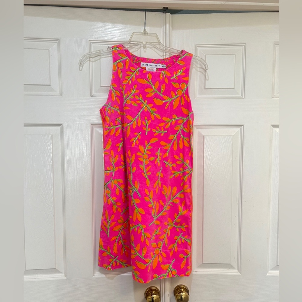 Gretchen Scott Mod Squad Weedwacker Pink Orange Colorful Resort Pockets Dress S